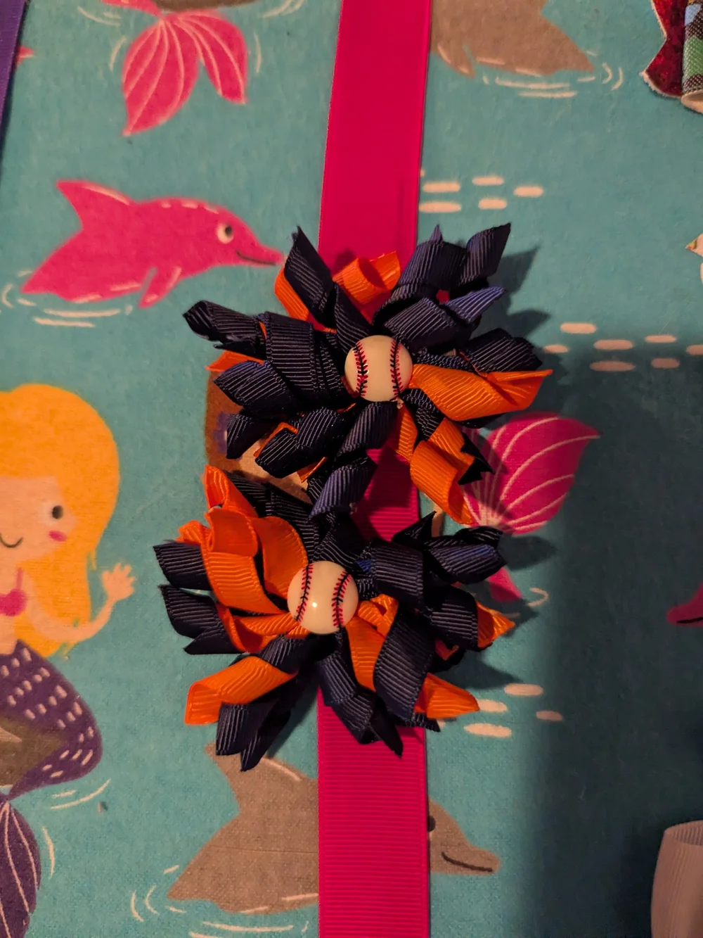 Kids Baseball Ribbon Hairband – Navy & Orange